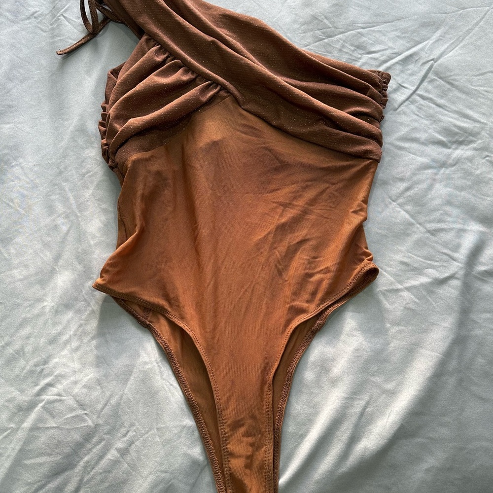 Brown One-Shoulder Bodysuit